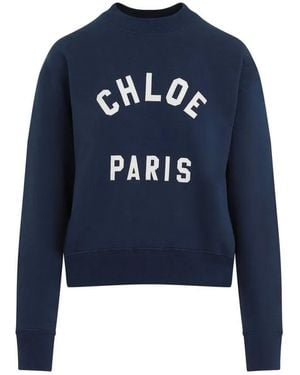 Chloé Mock Neck Logo Patch Sweatshirt - Blue