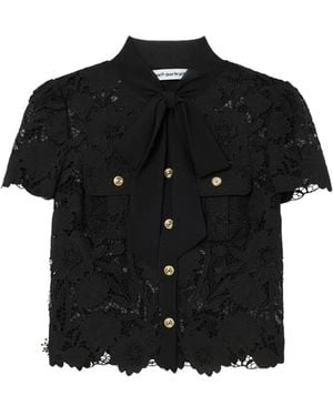 Self-Portrait Tie Neck Lace Top - Black