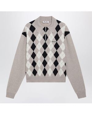 Miu Miu Argyle Cashmere Polo Shirt - Grey