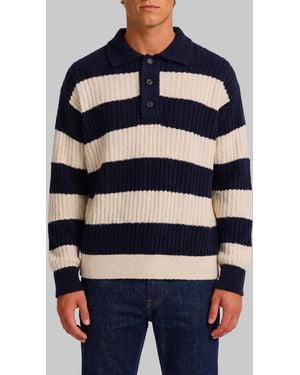Roberto Collina Ribbed Marinière Polo - Blue