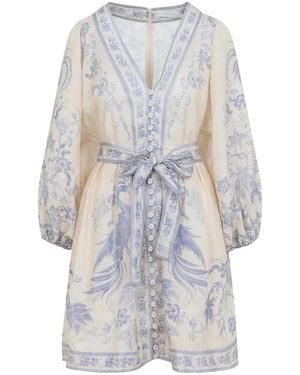 Zimmermann Liliac Floral Indra Plunge Mini Dress - Grey