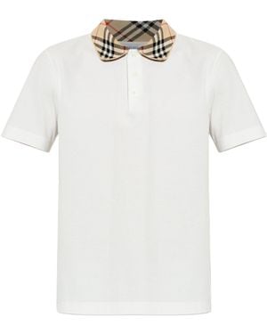 Burberry Check-Collar Polo Shirt - White
