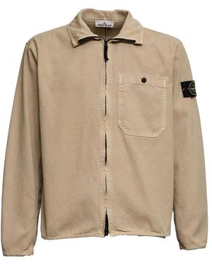 Stone Island Comfort-Fit Zipper-Up Overshirt With Pocket Organic Panama Cotton 'Old' Effect - Natural