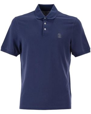 Brunello Cucinelli Cotton Polo Shirt With Printed Logo - Blue