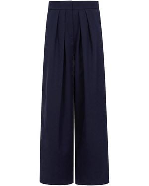 Balmain High Waist Grain De Poudre Tailored Pants - Blue