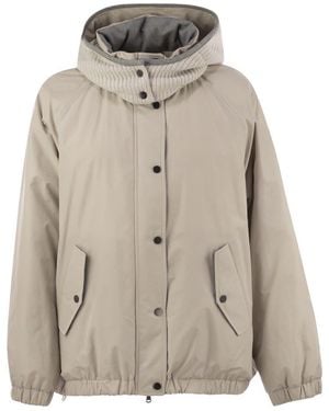 Brunello Cucinelli Water-Repellent Techno Cotton Taffeta Down Jacket With Hood - Natural