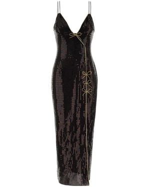 Alessandra Rich Sequin Embroidered Georgette Slip Dress W/ Piping - Black