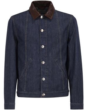 Brunello Cucinelli Lightweight Denim Jacket With Leather Collar - Blue