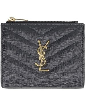 Saint Laurent Cassandre Matelassé Bi-Fold Wallet - Gray