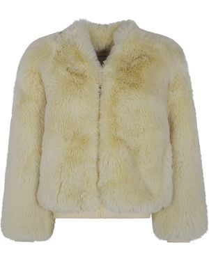 Frankie Shop "Senna" Faux Fur Collarless Jacket - Green