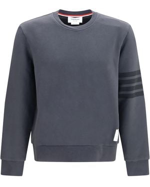 Thom Browne Bar Cotton Crewneck Sweatshirt Charcoal - Blue