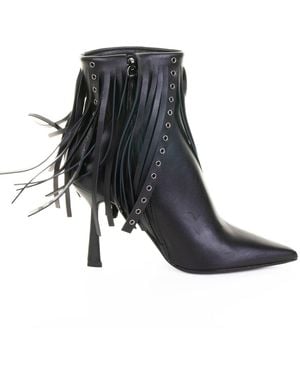 Chantal Nappa Leather Ankle Boot With Fringes - Black