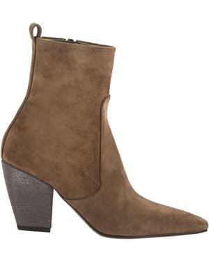 Brunello Cucinelli Suede Ankle Boots With Jeweled Heel - Brown