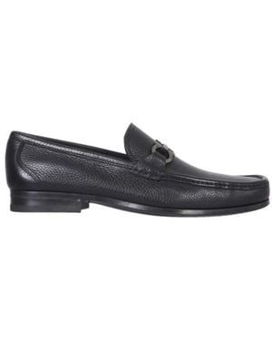 Ferragamo Leather Loafers With Gancini Details - Gray