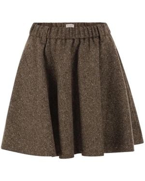 Brunello Cucinelli Flared Virgin Wool Blend Skirt - Brown