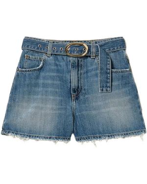 Twinset Frayed Hem Denim Shorts - Blue