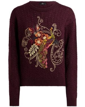 Etro Intarsia Flower Wool Cardigan - Purple