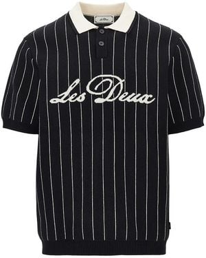 Les Deux Knitted Polo Shirt With Striped Motif - Black