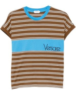 Versace Striped Cotton T-Shirt - Blue