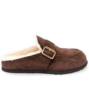 Prada Suede And Shearling Mules - Brown