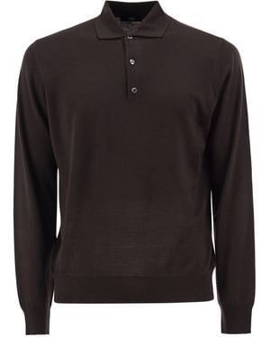 Alpha Studio Extrafine Merino Wool Knitted Polo Shirt - Black
