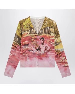 Versace Printed Silk Knit Cardigan - Pink