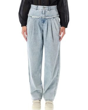 Isabel Marant Iniza Wide-Leg Pleated Denim Jeans - Blue