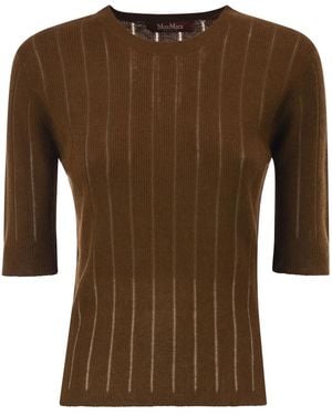 Max Mara Maxmara Studio Mstragno – Slim-Fit Silk And Wool Ribbed Knit Top - Brown