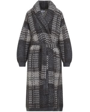 Brunello Cucinelli Avorio Piombo Macrocheck Cardigan Coat - Gray