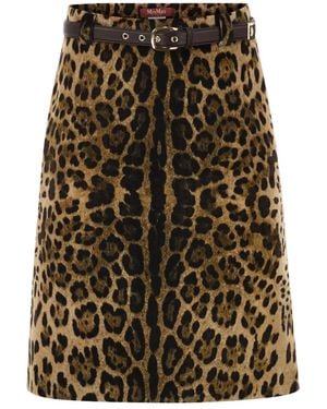 Max Mara Mstfalange – Leopard-Print Midi Skirt With Belt - Brown