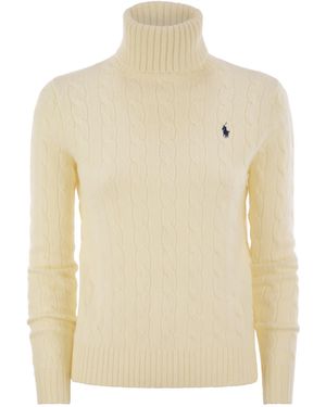 Polo Ralph Lauren Wool And Cashmere Cable-Knit Turtleneck Sweater - Natural