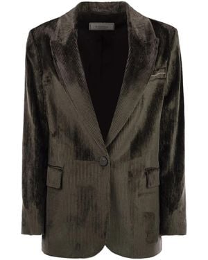 Peserico Velvet Blazer With Thousand Stripes - Black