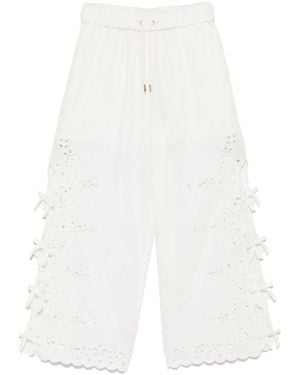 Self-Portrait Embroidered Pants - White