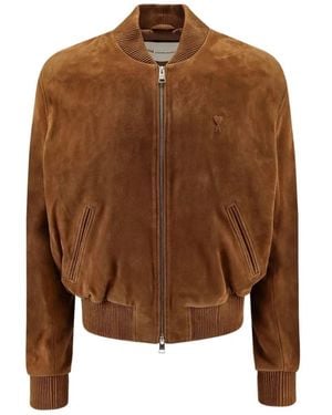 Ami Paris Suede Leather Zipped Jacket - Brown