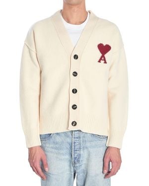 Ami Paris Ecru Wool Jumper - Blue