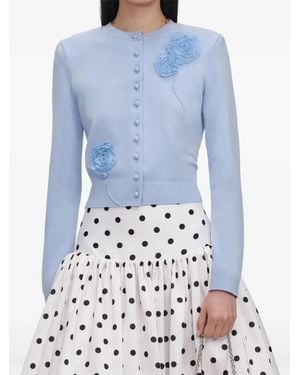 Self-Portrait Floral-Motif Button-Up Knit Cardigan - Blue