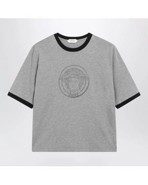 Versace Cotton Jersey Tshirt With Printed Logo - Grey