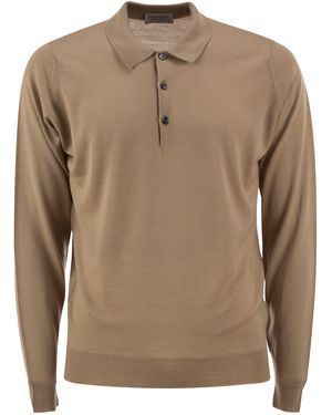 John Smedley Long-Sleeved Merino Wool Polo Shirt - Brown