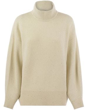 Brunello Cucinelli Wool And Cashmere Rib Jumper With Sequins - Natural