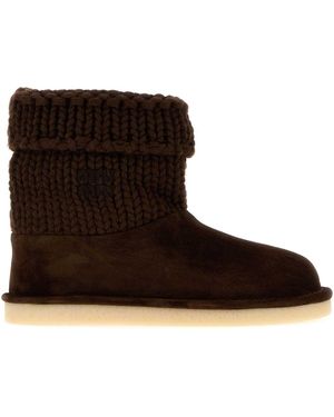 Miu Miu Dark Knit And Suede Ankle Boots - Brown