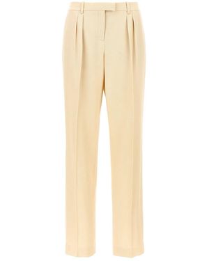 Tom Ford Front Pleated Silk And Wool Trousers - Natural