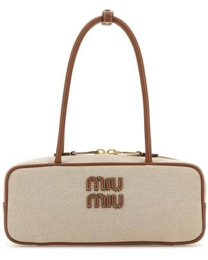 Miu Miu Two-Tone Canvas Beau Shoulder Bag - Natural