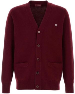 Gucci Cashmere Wool Cardigan With Embroidery - Red