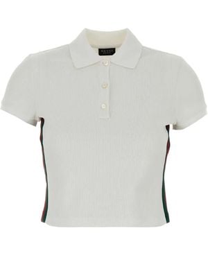 Gucci Ribbed Cotton Jersey Polo Shirt With Web - Grey