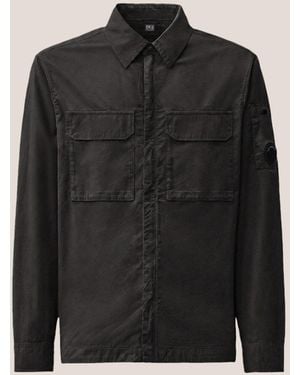 C.P. Company C.P.Company Organic Gabardine Zipped Lens Overshirt - Black