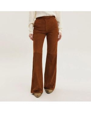1989 STUDIO Corduroy Flared Leather Trousers - Brown