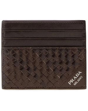 Prada Dark Leather Card Holder - Brown