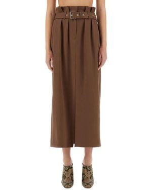 Dries Van Noten Wool Skirt With Belt - Brown