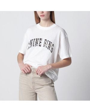 Anine Bing Ivory Tshirt With Leopard Logo - White