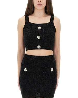 Balmain Tweed Crop Top - Black